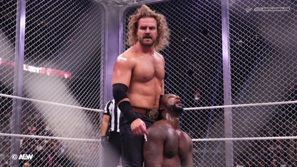 Hangman Adam Page vs. Swerve Strickland – Unsanctioned Lights Out Steel Cage Match (All Out 2024)