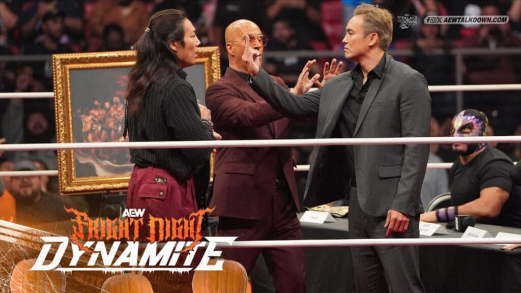 AEW Dynamite : Fright Night Oct 29, 2025 Results - Hangman outsmarts Joe AEW Dynamite Fright Night - Okada flips Takeshita