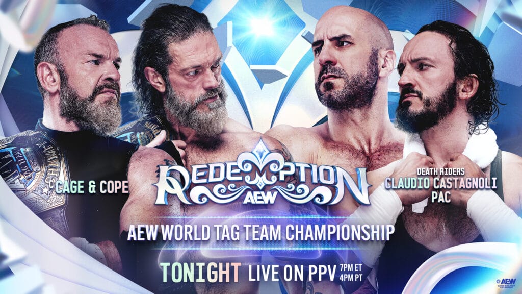 AEW Redemption 2026 Results — Kenny Omega Retains World Title, Massive Championship Shifts, & Will Ospreay Turns on Death Riders AEW World Tag Team Championship Match: Adam Copeland & Christian Cage (c) Vs. Death Riders (PAC & Claudio Castagnoli)